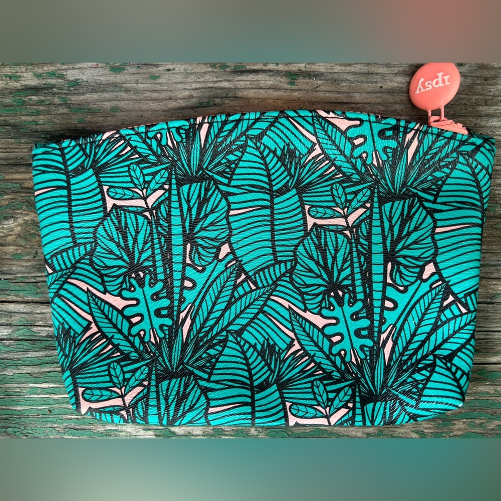 ipsy Green and Pink Tropical Cosmetic Bag